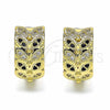 Oro Laminado Huggie Hoop, Gold Filled Style Leaf Design, with Black and White Micro Pave, Polished, Golden Finish, 02.266.0040.1.20