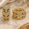 Oro Laminado Huggie Hoop, Gold Filled Style Leaf Design, with Black and White Micro Pave, Polished, Golden Finish, 02.266.0040.1.20