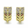 Oro Laminado Huggie Hoop, Gold Filled Style Leaf Design, with Multicolor Micro Pave, Polished, Golden Finish, 02.266.0040.2.20