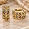 Oro Laminado Huggie Hoop, Gold Filled Style Leaf Design, with Multicolor Micro Pave, Polished, Golden Finish, 02.266.0040.2.20