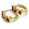Oro Laminado Huggie Hoop, Gold Filled Style with Garnet and White Cubic Zirconia, Polished, Golden Finish, 02.266.0042.15