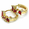 Oro Laminado Huggie Hoop, Gold Filled Style with Garnet and White Cubic Zirconia, Polished, Golden Finish, 02.266.0042.15