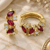 Oro Laminado Huggie Hoop, Gold Filled Style with Garnet and White Cubic Zirconia, Polished, Golden Finish, 02.266.0042.15
