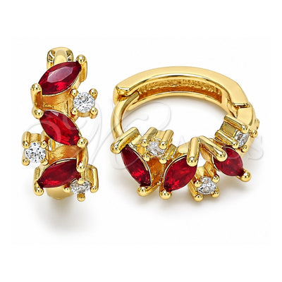 Oro Laminado Huggie Hoop, Gold Filled Style with Garnet and White Cubic Zirconia, Polished, Golden Finish, 02.266.0042.15