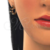 Oro Laminado Huggie Hoop, Gold Filled Style with Black and White Cubic Zirconia, Polished, Golden Finish, 02.266.0042.1.15