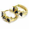 Oro Laminado Huggie Hoop, Gold Filled Style with Black and White Cubic Zirconia, Polished, Golden Finish, 02.266.0042.1.15