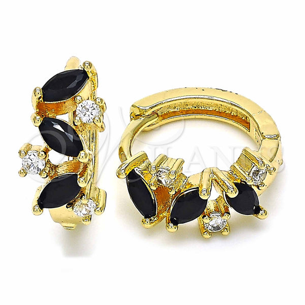 Gold Filled Hoop Earrings — Huggie Hoop with Black and White Cubic Zirconia — main product view — SKU 128891 | Oro Laminado aretes de aro — Huggie Hoop with negro and blanco Cubic Zirconia — SKU 128891