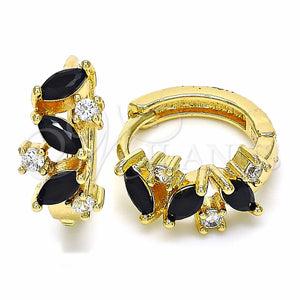Gold Filled Hoop Earrings — Huggie Hoop with Black and White Cubic Zirconia — main product view — SKU 128891 | Oro Laminado aretes de aro — Huggie Hoop with negro and blanco Cubic Zirconia — SKU 128891