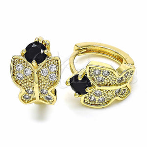 Gold Filled Hoop Earrings — Huggie Hoop Butterfly Design with Black Cubic Zirconia — main product view — SKU 128894 | Oro Laminado aretes de aro — Huggie Hoop Butterfly diseño with negro Cubic Zirconia — SKU 128894