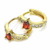 Oro Laminado Huggie Hoop, Gold Filled Style Teardrop Design, with Garnet and White Cubic Zirconia, Polished, Golden Finish, 02.266.0044.15