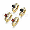 Oro Laminado Huggie Hoop, Gold Filled Style Teardrop Design, with Garnet and White Cubic Zirconia, Polished, Golden Finish, 02.266.0044.15
