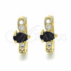 Oro Laminado Huggie Hoop, Gold Filled Style Teardrop Design, with Black and White Cubic Zirconia, Polished, Golden Finish, 02.266.0044.1.15