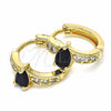 Oro Laminado Huggie Hoop, Gold Filled Style Teardrop Design, with Black and White Cubic Zirconia, Polished, Golden Finish, 02.266.0044.1.15