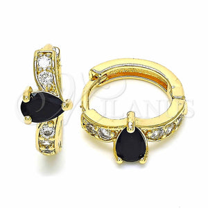 Gold Filled Hoop Earrings — Huggie Hoop Teardrop Design with Black and White — main product view — SKU 128896 | Oro Laminado aretes de aro — Huggie Hoop Teardrop diseño with negro and blanco — SKU 128896