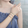 Oro Laminado Adjustable Bolo Bracelet, Gold Filled Style Evil Eye Design, with Multicolor Cubic Zirconia, Red Resin Finish, Golden Finish, 03.63.2084.11 (01 MM Thickness, 11 Inches Length)