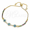 Oro Laminado Adjustable Bolo Bracelet, Gold Filled Style Evil Eye Design, with Multicolor Cubic Zirconia, Azul claro Resin Finish, Golden Finish, 03.63.2084.2.11 (01 MM Thickness, 11 Inches Length)