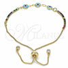 Oro Laminado Adjustable Bolo Bracelet, Gold Filled Style Evil Eye Design, with Multicolor Cubic Zirconia, Azul claro Resin Finish, Golden Finish, 03.63.2084.2.11 (01 MM Thickness, 11 Inches Length)