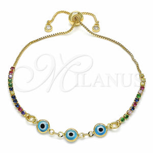 Gold Filled Bracelet — Adjustable Bolo Bracelet Evil Eye Design with Multicolor — main product view — SKU 128910 | Oro Laminado brazalete — Adjustable Bolo Bracelet Evil Eye diseño with Multicolor — SKU 128910