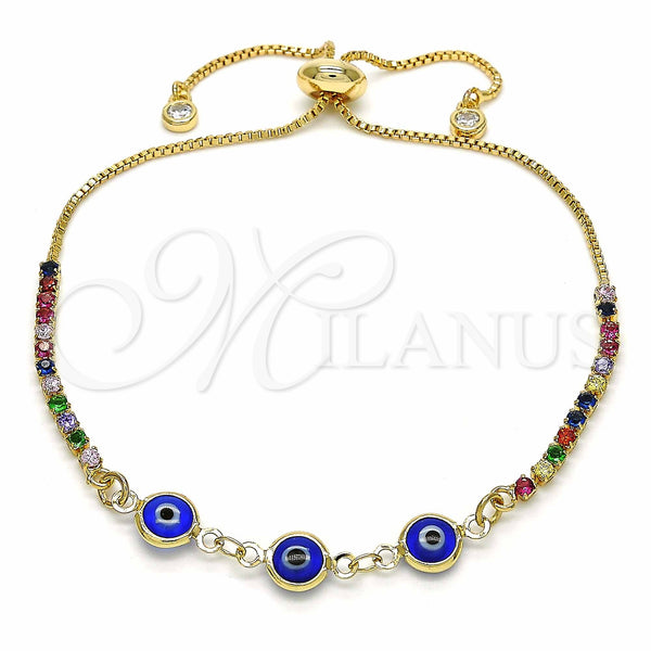 Gold Filled Bracelet — Adjustable Bolo Bracelet Evil Eye Design with Multicolor — main product view — SKU 128911 | Oro Laminado brazalete — Adjustable Bolo Bracelet Evil Eye diseño with Multicolor — SKU 128911