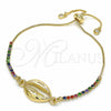 Oro Laminado Adjustable Bolo Bracelet, Gold Filled Style Shell Design, with Multicolor Cubic Zirconia, Polished, Golden Finish, 03.63.2085.11 (01 MM Thickness, 11 Inches Length)