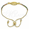 Oro Laminado Adjustable Bolo Bracelet, Gold Filled Style Shell Design, with Multicolor Cubic Zirconia, Polished, Golden Finish, 03.63.2085.11 (01 MM Thickness, 11 Inches Length)