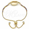 Oro Laminado Adjustable Bolo Bracelet, Gold Filled Style Shell Design, with Multicolor Cubic Zirconia, Polished, Golden Finish, 03.63.2086.11 (01 MM Thickness, 11 Inches Length)