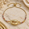 Oro Laminado Adjustable Bolo Bracelet, Gold Filled Style Shell Design, with Multicolor Cubic Zirconia, Polished, Golden Finish, 03.63.2086.11 (01 MM Thickness, 11 Inches Length)