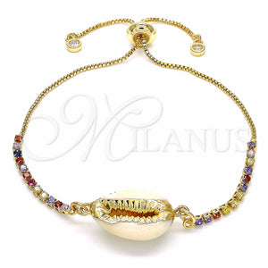 Gold Filled Bracelet — Adjustable Bolo Bracelet Shell Design with Multicolor Cubic — main product view — SKU 128913 | Oro Laminado brazalete — Adjustable Bolo Bracelet Shell diseño with Multicolor Cubic — SKU 128913