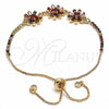 Oro Laminado Adjustable Bolo Bracelet, Gold Filled Style Flower and Baguette Design, with Multicolor Cubic Zirconia, Polished, Golden Finish, 03.316.0056.12 (01 MM Thickness, 12 Inches Length)