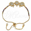 Oro Laminado Adjustable Bolo Bracelet, Gold Filled Style Turtle Design, with White and Multicolor Cubic Zirconia, Polished, Golden Finish, 03.316.0057.11 (01 MM Thickness, 11 Inches Length)
