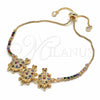 Oro Laminado Adjustable Bolo Bracelet, Gold Filled Style Turtle Design, with Multicolor and White Cubic Zirconia, Polished, Golden Finish, 03.316.0057.1.11 (01 MM Thickness, 11 Inches Length)