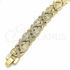 Oro Laminado Solid Bracelet, Gold Filled Style Hugs and Kisses Design, Matte Finish, Golden Finish, 03.233.0008.07 (12 MM Thickness, 7 Inches Length)
