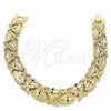 Oro Laminado Solid Bracelet, Gold Filled Style Hugs and Kisses Design, Matte Finish, Golden Finish, 03.233.0008.07 (12 MM Thickness, 7 Inches Length)
