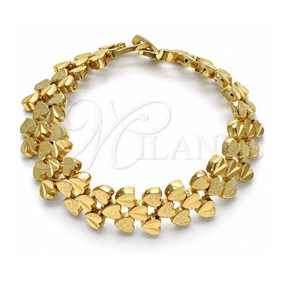 Oro Laminado Fancy Bracelet, Gold Filled Style Heart Design, Matte Finish, Golden Finish, 03.233.0012.07 (15 MM Thickness, 7 Inches Length)
