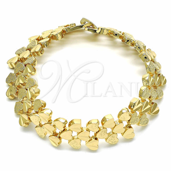 Oro Laminado Fancy Bracelet, Gold Filled Style Heart Design, Matte Finish, Golden Finish, 03.233.0012.07 (15 MM Thickness, 7 Inches Length)