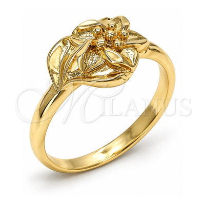 Oro Laminado Elegant Ring, Gold Filled Style Flower Design, Diamond Cutting Finish, Golden Finish, 01.233.0002.08 (Size 8)