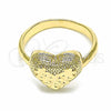 Oro Laminado Multi Stone Ring, Gold Filled Style Heart Design, Diamond Cutting Finish, Golden Finish, 01.233.0003.09 (Size 9)