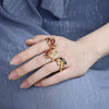 Oro Laminado Multi Stone Ring, Gold Filled Style Peacock Design, with Garnet and White Cubic Zirconia, Polished, Golden Finish, 01.365.0004.07 (Size 7)