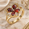 Oro Laminado Multi Stone Ring, Gold Filled Style Heart and Flower Design, with Garnet and White Cubic Zirconia, Polished, Golden Finish, 01.365.0005.07 (Size 7)