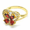 Oro Laminado Multi Stone Ring, Gold Filled Style Heart and Flower Design, with Garnet and White Cubic Zirconia, Polished, Golden Finish, 01.365.0005.09 (Size 9)