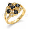 Oro Laminado Multi Stone Ring, Gold Filled Style with Black and White Cubic Zirconia, Polished, Golden Finish, 01.365.0006.07 (Size 7)