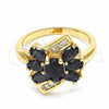 Oro Laminado Multi Stone Ring, Gold Filled Style with Black and White Cubic Zirconia, Polished, Golden Finish, 01.365.0008.07 (Size 7)