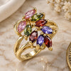 Oro Laminado Multi Stone Ring, Gold Filled Style Leaf Design, with Multicolor Cubic Zirconia, Polished, Golden Finish, 01.365.0009.09 (Size 9)