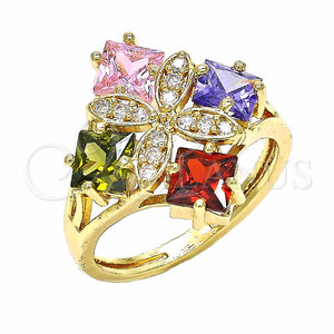 Gold Filled Ring — Multi Stone Ring Flower Design with Multicolor Cubic — main product view — SKU 128989 | Oro Laminado anillo — Multi Stone Ring flor diseño with Multicolor Cubic — SKU 128989