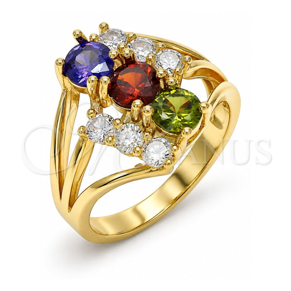 Oro Laminado Multi Stone Ring, Gold Filled Style with Multicolor Cubic Zirconia, Polished, Golden Finish, 01.365.0013.08 (Size 8)