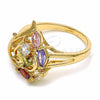 Oro Laminado Multi Stone Ring, Gold Filled Style Heart Design, with Multicolor Cubic Zirconia, Polished, Golden Finish, 01.365.0014.07 (Size 7)