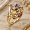 Oro Laminado Multi Stone Ring, Gold Filled Style Heart Design, with Multicolor Cubic Zirconia, Polished, Golden Finish, 01.365.0014.09 (Size 9)