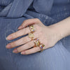Oro Laminado Multi Stone Ring, Gold Filled Style Peacock Design, with White and Garnet Cubic Zirconia, Polished, Golden Finish, 01.365.0015.08 (Size 8)