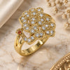 Oro Laminado Multi Stone Ring, Gold Filled Style Peacock Design, with White and Garnet Cubic Zirconia, Polished, Golden Finish, 01.365.0015.09 (Size 9)