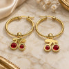 Stainless Steel Medium Hoop, Cherry Design, Red Enamel Finish, Golden Finish, 02.364.0001.30